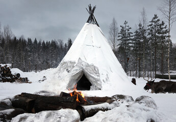 Teepee of the indigenous inhabitants of the North. Karelia, Russia