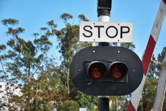railroad crossing STOP sign