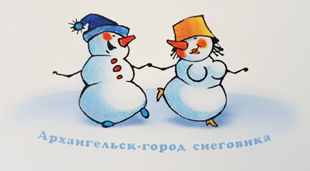 christmas card with snowmen
