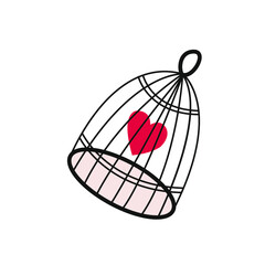 Romantic Heart Cage Hand Drawn isolated on white background. Design elements for Valentine's day
