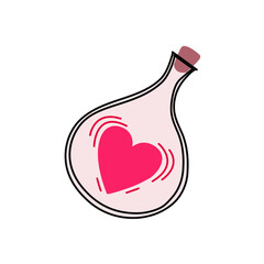 Magic Bottle with Heart isolated on white background. Design elements for Valentine's day