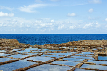 Landscape with salt pans on Gozo island, Malta