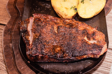 barbecue grilled beef matambre with metallic fire potatoes córdoba argentina