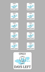 The number of days left for a sale or promotion badge with a simple square and line style and has a blue centered mark