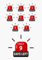 The number of days remaining for a sale or promotion badge in the shape of a red light with a stripe as light