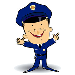 Smiling policeman points with hand.
Vector illustration of an employee, a symbolic image of a person in action. - 404090768