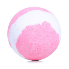 Pink bath ball bomb aroma cosmetic soap on white background isolation