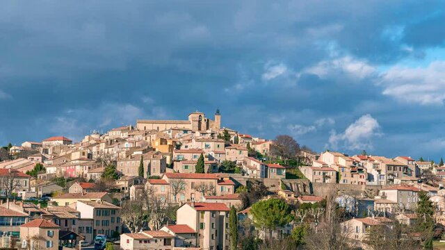 Tima lapes moving clouds of Valensole Village, Provence France