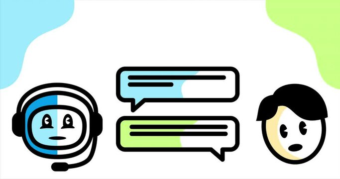 Chat bot talking with man, chat bot, robot and virtual assistant, 4k video animated and animation. Support service bot, automatic reply concept and customer support, motion design and footage