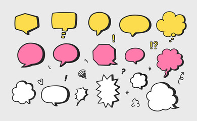 Joyful speech bubbles set in various colors and sizes, vector illustration.