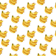 Banana seamless tropical pattern. Yellow tasty, juicy, brightly colored bananas.