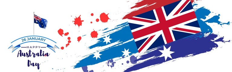 Vector illustration of Happy Australia day poster, Australia flag, kangaroo, banner template for websites, greeting.