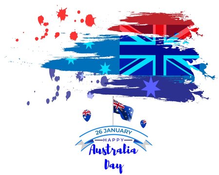 Vector illustration of Happy Australia day poster, Australia flag, kangaroo, banner template for websites, greeting.