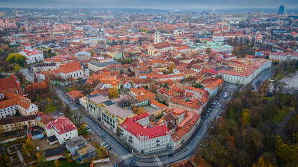 Aerial view of Vilnius old-town by drone