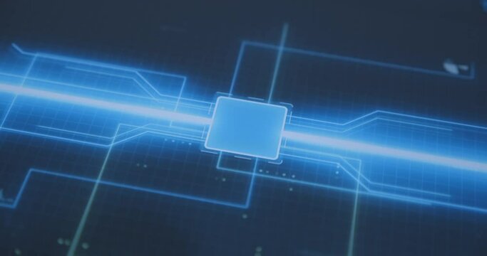 Touch-sensitive screen is pressed by finger. Network starts spreading. Modern futuristic animation of digital data.