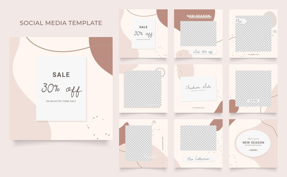 social media template banner blog fashion sale promotion. fully editable instagram and facebook square post frame puzzle organic sale poster. brown beige vector background