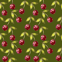 Cute cherry seamless pattern. Sweets and yummies. Colorful wallpaper.