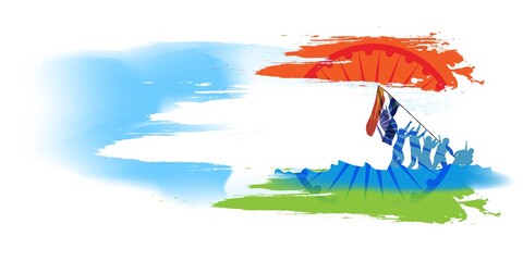 Obraz premium Indian patriotic concept banner with tricolor abstract background