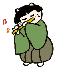 ひな祭り　ひな人形　面白い猫の五人囃子　演奏　笛　　ひとり
