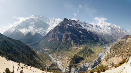 View of Annapurna II, IV and III peaks seen from Gyaru, Annapurna Circuit, Nepal