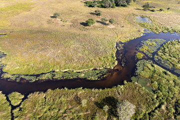 Aerial view to wild nature of Delta Okavango in Botswana.