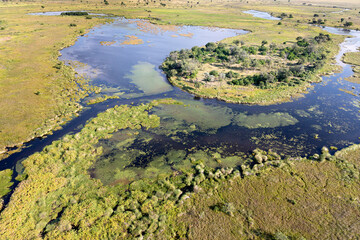 Aerial view to wild nature of Delta Okavango in Botswana.