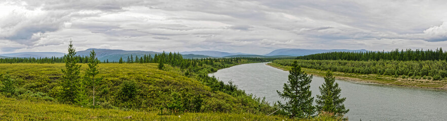 Fototapeta na wymiar Panorama of the river in the natural Park on Taimyr.