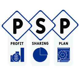 PSP - Profit Sharing Plan acronym. business concept background.  vector illustration concept with keywords and icons. lettering illustration with icons for web banner, flyer, landing page
