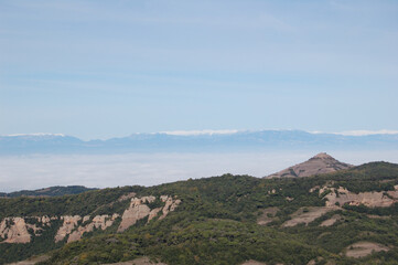 Obraz premium Panorama of the forests and mountains of La Mola, in Catalonia, in the province of Barcelona (Spain). Next to Montserrat. Catalonia, El Vallès 