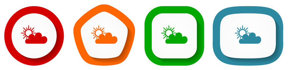 Cloud vector icon set, flat design buttons on white background