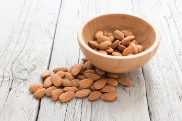 Almonds on the wooden table