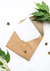 Brown grey develope with white card with space for text. Postcard, greeting or invitation card.