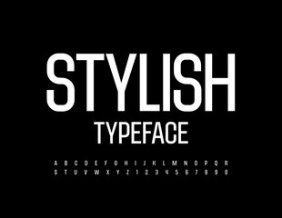 Vector Stylish Typeface. White Alphabet Letters and Numbers set. Uppercase modern Font