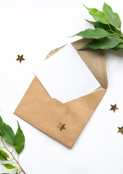 Brown grey develope with white card with space for text. Postcard, greeting or invitation card.