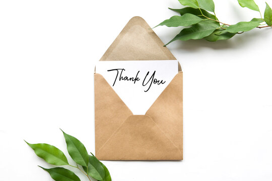 Envelope with text Thank You. Letter, postcard, invitation, congratulation, thanks