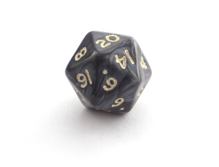 Single plastic 12 sided dice isolated on white