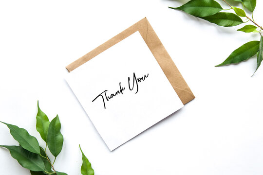 Envelope with text Thank You. Letter, postcard, invitation, congratulation, thanks