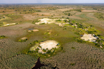 Aerial view to wild nature of Delta Okavango in Botswana.