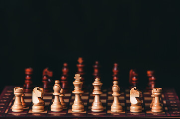 Chess board with chess pieces. Business success concept. Strategy. Checkmate.