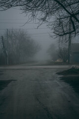 City in fog, road to unknown, cloudy weather