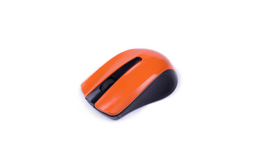 orange wireless mouse on white background