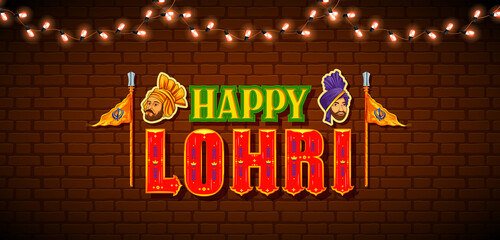 illustration of Happy Lohri holiday background for Punjabi festival - obrazy, fototapety, plakaty