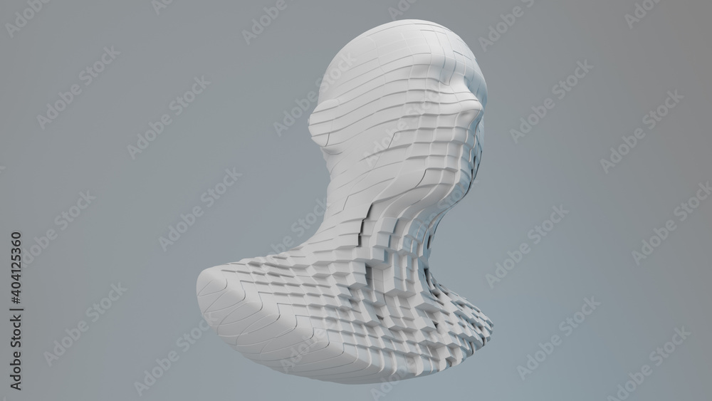 Poster 3d render of sliced head. artificial intelligence concept. abstract geometric face. ..