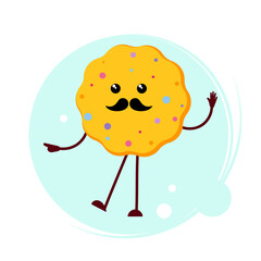 One Smart Cookie! Smart cookies biscuit with geeky glasses and a mustache on face. Concept vector illustration of Einstain