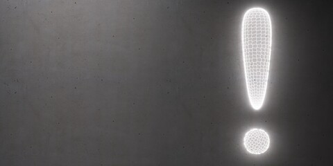 Exclamation mark on black wall background. Copy space. 3d illustration