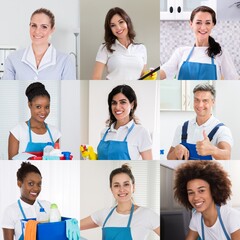 Smiling Janitor Cleaning Team Or Group