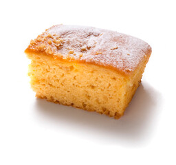 Little slice of soft cake isolated with shadow on white background
