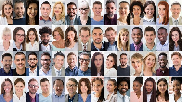 Multicultural Faces Photo Collage. Portrait
