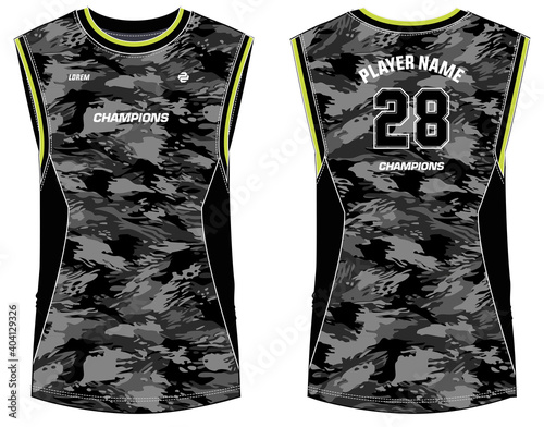 Download Camouflage Sleeveless Tank Top Basketball Jersey Vest Design T Shirt Template Sports Jersey Concept With Front And Back View For Men And Women Basketball Volleyball Jersey Tennis And Badminton Wall Mural Faalil