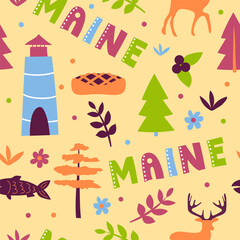 USA collection. Vector illustration of Maine theme. State Symbols - seamless pattern